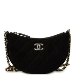 Chanel Crystal CC Hobo Bag with Chain Black Velvet Light Gold Hardware