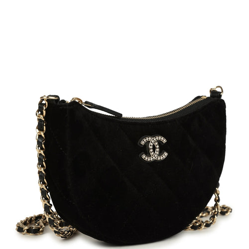 Chanel Crystal CC Hobo Bag with Chain Black Velvet Light Gold Hardware