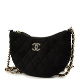 Chanel Crystal CC Hobo Bag with Chain Black Velvet Light Gold Hardware