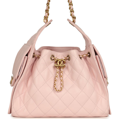 Chanel Small 25 Hobo Bag Light Pink Caviar Antique Gold Hardware