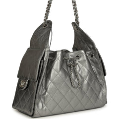 Chanel Small 25 Hobo Bag Metallic Anthracite Caviar Silver Hardware