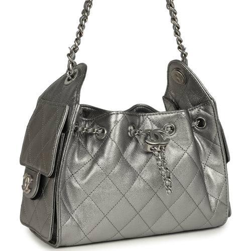 Chanel Mini 25 Hobo Bag Anthracite Metallic Caviar Silver Hardware