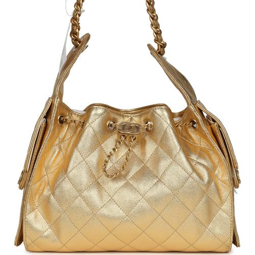 Chanel Small 25 Hobo Bag Metallic Gold Caviar Antique Gold Hardware