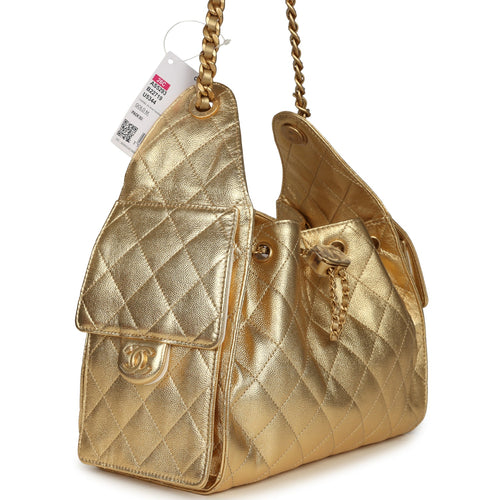 Chanel Small 25 Hobo Bag Metallic Gold Caviar Antique Gold Hardware