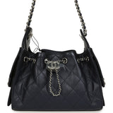 Chanel Mini 25 Hobo Bag Dark Blue Metallic Caviar Silver Hardware