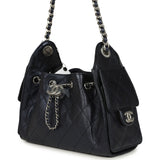 Chanel Mini 25 Hobo Bag Dark Blue Metallic Caviar Silver Hardware