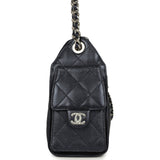 Chanel Mini 25 Hobo Bag Dark Blue Metallic Caviar Silver Hardware