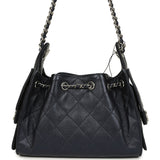 Chanel Mini 25 Hobo Bag Dark Blue Metallic Caviar Silver Hardware