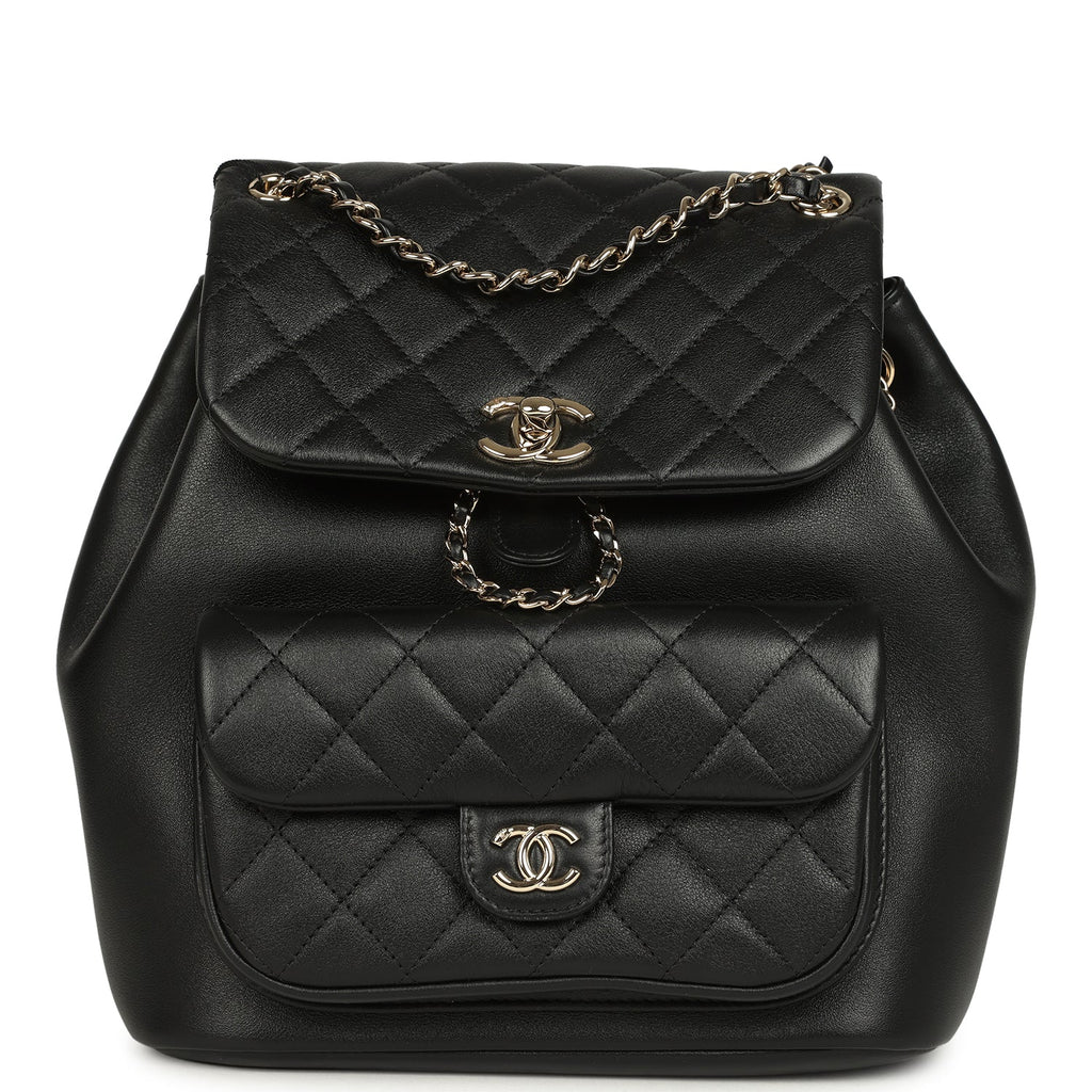 chanel leather backpack price Chanel Medium Duma Backpack Black Calfskin Light Gold Hardware