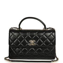 Chanel Large Trendy CC Top Handle Flap Bag Black Lambskin Light Gold Hardware