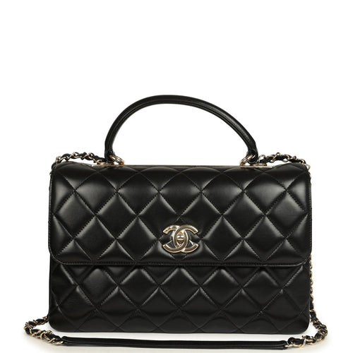 Chanel Large Trendy CC Top Handle Flap Bag Black Lambskin Light Gold Hardware
