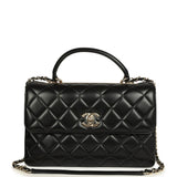Chanel Large Trendy CC Top Handle Flap Bag Black Lambskin Light Gold Hardware