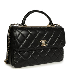 Chanel Large Trendy CC Top Handle Flap Bag Black Lambskin Light Gold Hardware