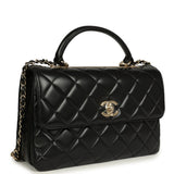 Chanel Large Trendy CC Top Handle Flap Bag Black Lambskin Light Gold Hardware
