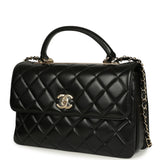 Chanel Large Trendy CC Top Handle Flap Bag Black Lambskin Light Gold Hardware