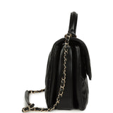 Chanel Large Trendy CC Top Handle Flap Bag Black Lambskin Light Gold Hardware
