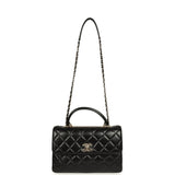 Chanel Large Trendy CC Top Handle Flap Bag Black Lambskin Light Gold Hardware