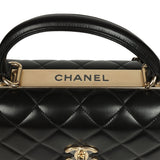 Chanel Large Trendy CC Top Handle Flap Bag Black Lambskin Light Gold Hardware
