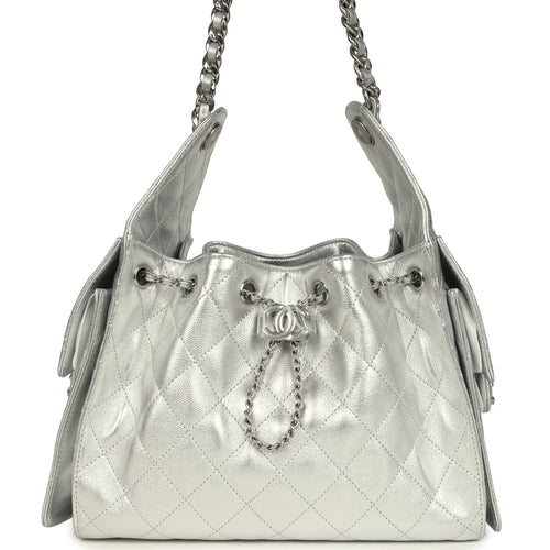 Chanel Small 25 Hobo Bag Metallic Silver Caviar Silver Hardware