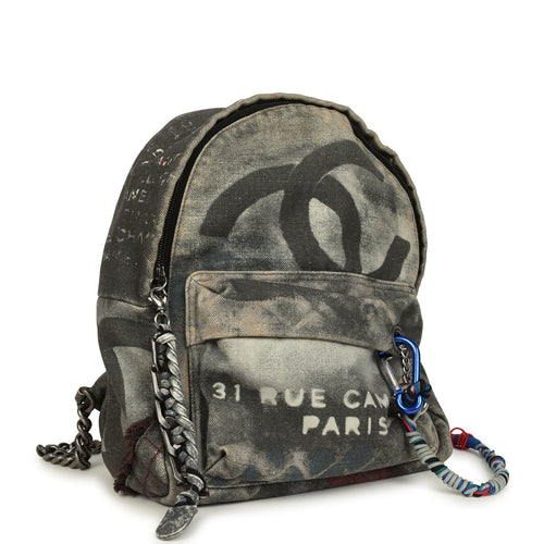 Pre-owned Chanel Graffiti Backpack Dark Grey Multicolored Canvas Mixed Metal Hardware
