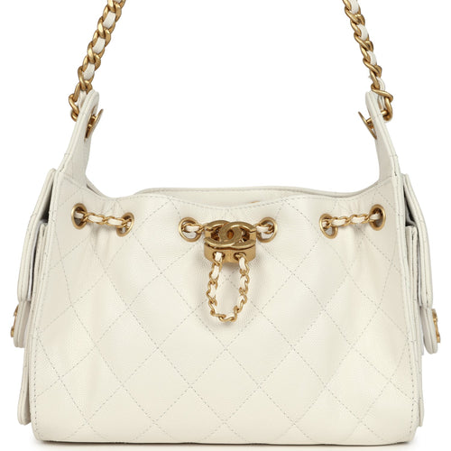 Chanel Mini 25 Hobo Bag White Caviar Antique Gold Hardware