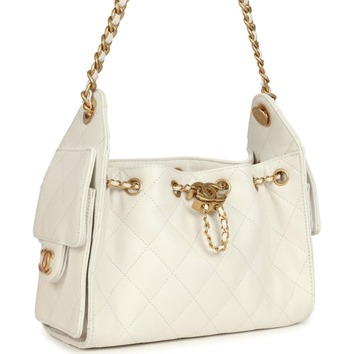 Chanel Mini 25 Hobo Bag White Caviar Antique Gold Hardware