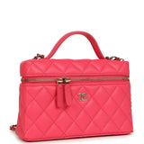 Chanel Top Handle Long Vanity Case with Chain Fuchsia Shiny Caviar Light Gold Hardware
