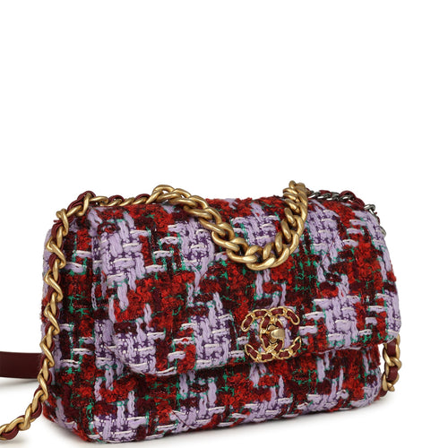Chanel Medium 19 Flap Bag Burgundy, Purple, Red Tweed Mixed Metal Hardware