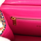 Chanel Mini Flap Bag Pink Multicolored Tweed Antique Gold Hardware