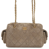 Chanel Small Bowling Bag Dark Grey Suede Antique Gold Hardware