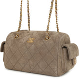 Chanel Small Bowling Bag Dark Grey Suede Antique Gold Hardware