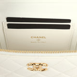Chanel Top Handle Long Vanity Case with Chain White Caviar Gold Hardware