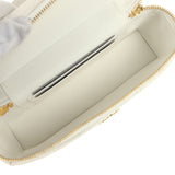 Chanel Top Handle Long Vanity Case with Chain White Caviar Gold Hardware
