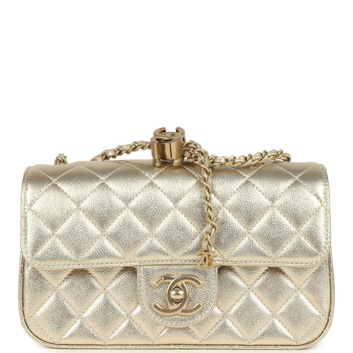 Chanel Mini CC Crush Flap Bag Light Gold Metallic Caviar Brushed Light Gold Hardware