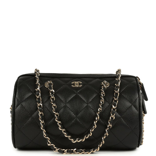 Chanel Mini Timeless Classic Barrel Bag with Chain Black Shiny Caviar Light Gold Hardware