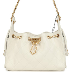 Chanel Mini 25 Hobo Bag White Caviar Antique Gold Hardware
