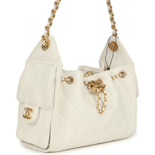 Chanel Mini 25 Hobo Bag White Caviar Antique Gold Hardware