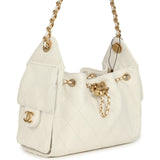 Chanel Mini 25 Hobo Bag White Caviar Antique Gold Hardware
