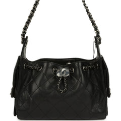 Chanel Mini 25 Hobo Bag Black Grained Calfskin Aged Ruthenium Hardware