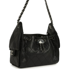 Chanel Mini 25 Hobo Bag Black Grained Calfskin Aged Ruthenium Hardware