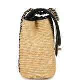 Chanel Small Flap Bag Beige Braided Raffia and Black Lambskin Light Gold Hardware