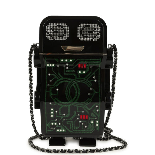 Pre-owned Chanel Limited Edition Robot Minaudière Bag Black Plexiglass and Crystals Ruthenium Hardware