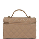 Chanel Top Handle Long Vanity Case with Chain Dark Beige Shiny Caviar Light Gold Hardware
