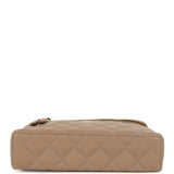 Chanel Top Handle Long Vanity Case with Chain Dark Beige Shiny Caviar Light Gold Hardware