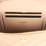 Chanel Top Handle Long Vanity Case with Chain Dark Beige Shiny Caviar Light Gold Hardware