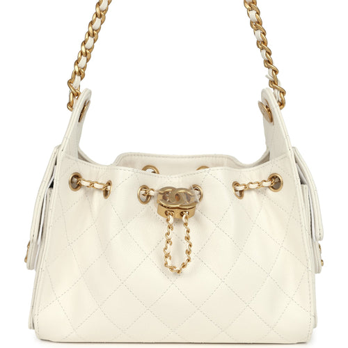 Chanel Mini 25 Hobo Bag White Caviar Antique Gold Hardware