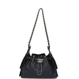 Chanel Mini 25 Hobo Bag Dark Blue Metallic Caviar Silver Hardware