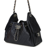 Chanel Mini 25 Hobo Bag Dark Blue Metallic Caviar Silver Hardware