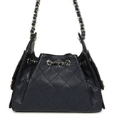 Chanel Mini 25 Hobo Bag Dark Blue Metallic Caviar Silver Hardware