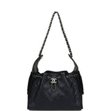 Chanel Small 25 Hobo Bag Dark Blue Metallic Caviar Silver Hardware